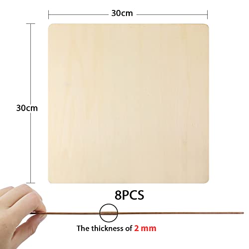 FSWCCK Pack of 8 PCS 12 x 12 Inch Craft Wood, Plywood Board Basswood Sheets, Perfect for DIY Projects, Drawing, Painting, Laser, Wood Burning, Wood Engraving and Laser Projects