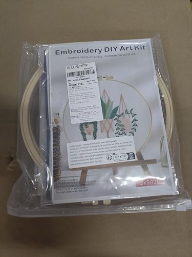 4 Sets Embroidery Starter Kit with Pattern and Instructions Cross Stitch Kit Includes 4Pcs Embroidery Clothes with Floral Pattern, 2 Pcs Embroidery Hoops, Scissor, Color Threads Needle Kit