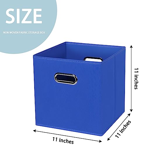 SEVENDOME Fabric Storage Bins Cube,11x11x11 Fabric Cubby Organizer Baskets with Handle, Foldable Basket for Closet or Collapsible Storage Box Set of 2 (Dark Blue)