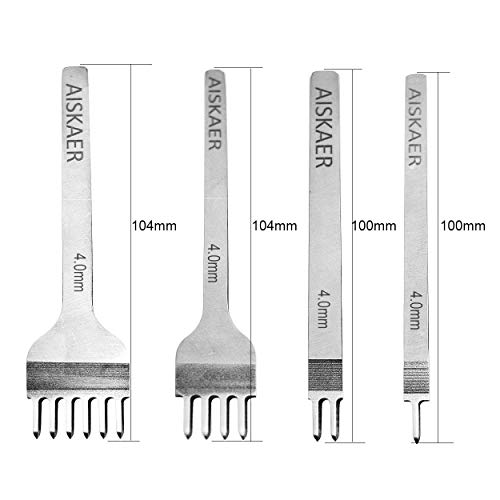 Aiskaer Leather Stitching Punch Diamond Stitching Chisel Set, 4mm White Steel 1/2/4/6 Prong for Leather Craft DIY