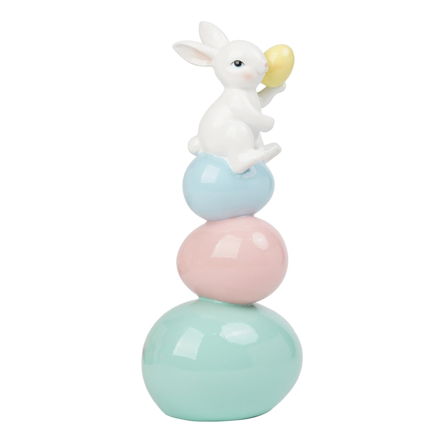 Easter-Decorations - Cute Bunny Decor - Rabbit Figurine - Table Centerpiece - Spring Rabbit Sitting Egg Tower Figure Bunny Sulpture for Indoor Home Farmhouse Decor 4.25*3.25*10 in Newman House Studio