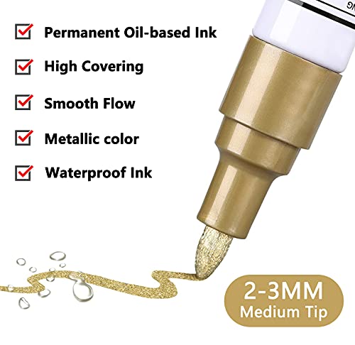 Mishiba Paint Markers Pens 5 Colors - Waterproof Oil Based Marker Pens, Medium Tip, Quick Dry and Permanent Paint Pens Works on Rock, Wood, Fabric, Plastic, Glass, Mugs, Stone Painting, Metal