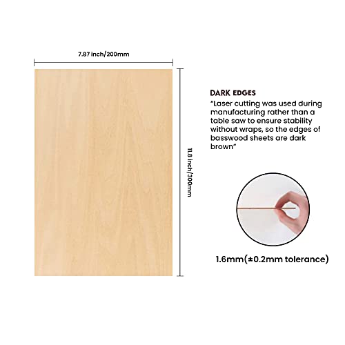PlankKers Basswood Sheets 12"x8"x1/16 (6 Pack)- Thin Balsa Wood Sheets for Craft, Laser, Wood Burning, DIY Projects- Unfinished Plywood Sheets with Smooth Surfaces Can Be Cut and Painted to Any Shape