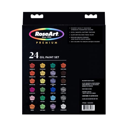 RoseArt Premium Oil Paint - Set 24 Colors, Maximum Strength Pigmented Oil Paints for Casual to Professional Artists, multi (83403)