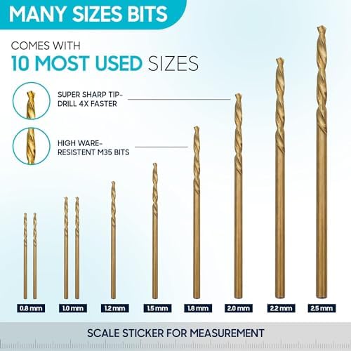 Pin Vise Hand Drill for Jewelry Making - Craft911 Manual Craft Drill Sharp HSS Micro Mini Twist Drill Bits Set, Small Rotary Tools for Wood, Plastic, Miniature - Blue