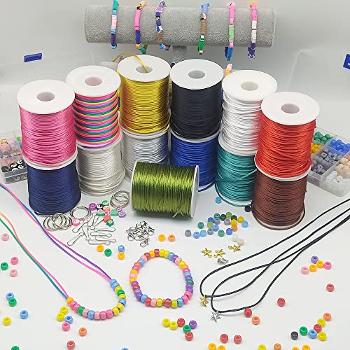 2 mm 330 Feet Satin Nylon Cord String for Jewelry Making Bracelet Necklaces Beading Thread Rattail Macrame Kumihimo Chinese Knot Craft