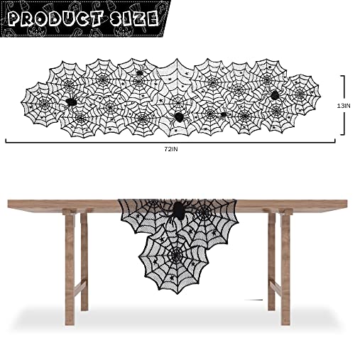 Nialnant Halloween Decoration Table Runner with 12 Pack 3D Bats, Spider Web Black Lace Table Runner for Kitchen Dinner Table, Halloween Party Decoration Indoor - 13 x 72 Inch