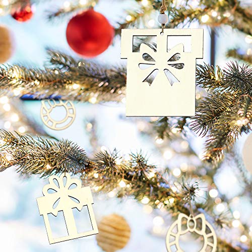 30PCS Christmas Wooden Ornaments, 3 Inch Unfinished Wooden Cutouts Boho Ornaments for Hanging Christmas Tree DIY Kids Crafts Gift Winter Party Indoor Home Winter Xmas Decorations