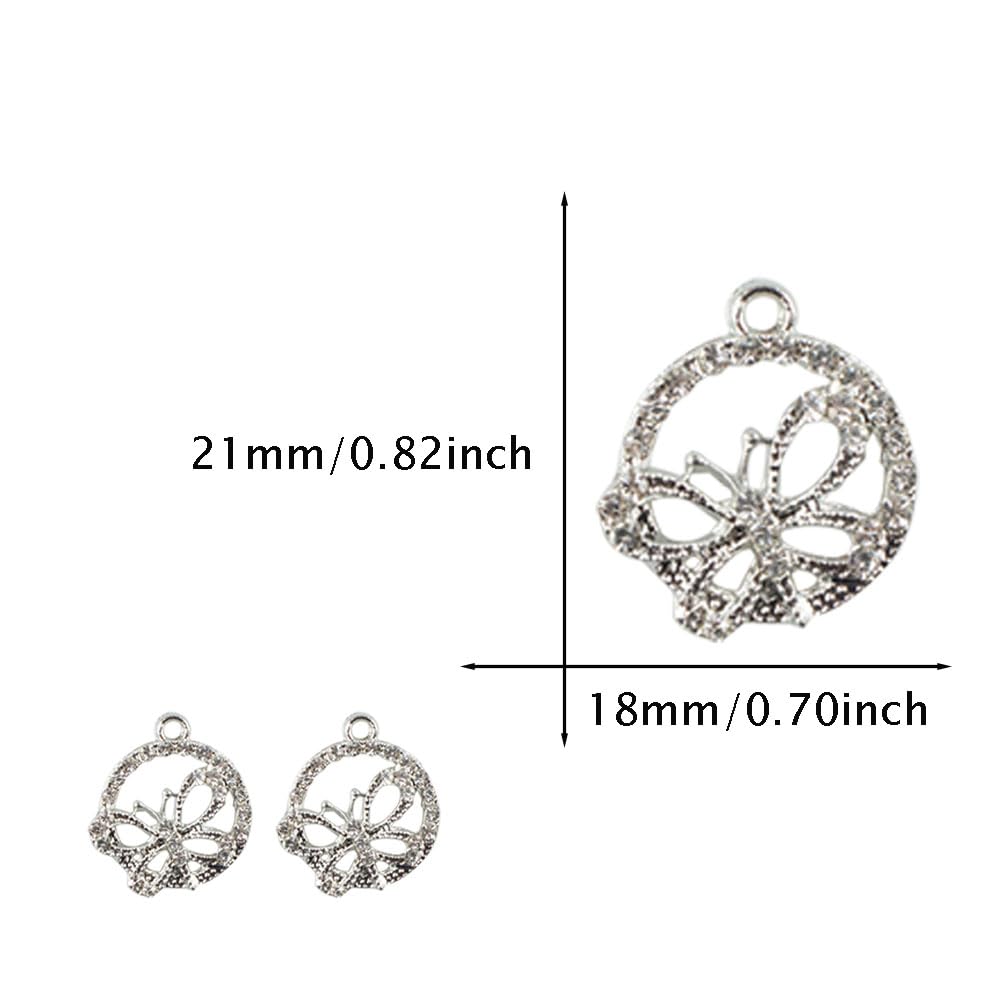Yukfhgt Retro Hollowed Out Circle Butterfly Charms 30 Pcs Alloy Butterfly Charms Pendant for Jewelry Necklace Bracelet Earring Crafting Accessory (Silver)