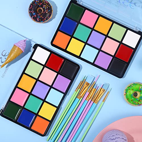 UCANBE Macaron Face Body Paint Set, 15 Colors Painting Palette Makeup Kit + 10pc Colorful Artist Brushes, Oil Base Paint Set for Halloween, Cosplay, Parties and SFX Costume