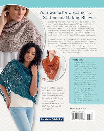 Big Book of Knitted Shawls: 35 Patterns in a Variety of Beautiful Yarns, Styles, and Stitches (Landauer) Step-by-Step Lacy Shawls, Crescents, Half-Pi or Semicircle, Scarves that Drape, and More