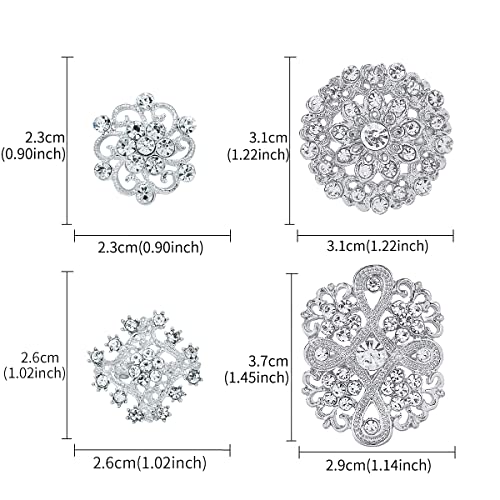 MEEDOZ 36 Pieces Crystal Rhinestone Flower Brooches for DIY Craft Party (Silver 36pcs)