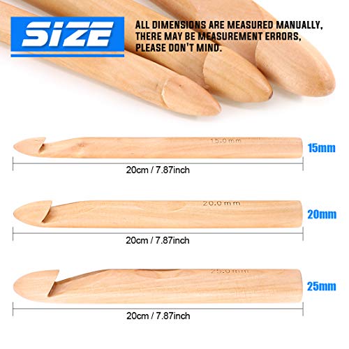 Glarks 24Pcs Crochet Hooks Set, 15Pcs 3 to 25 mm Wooden Bamboo Crochet Needle Knitting Hooks with 9Pcs 2 to 10 mm Aluminum 2-10 mm Handle Crochet Hooks for Sweater Hat Scarve Glove Knitted Weaving