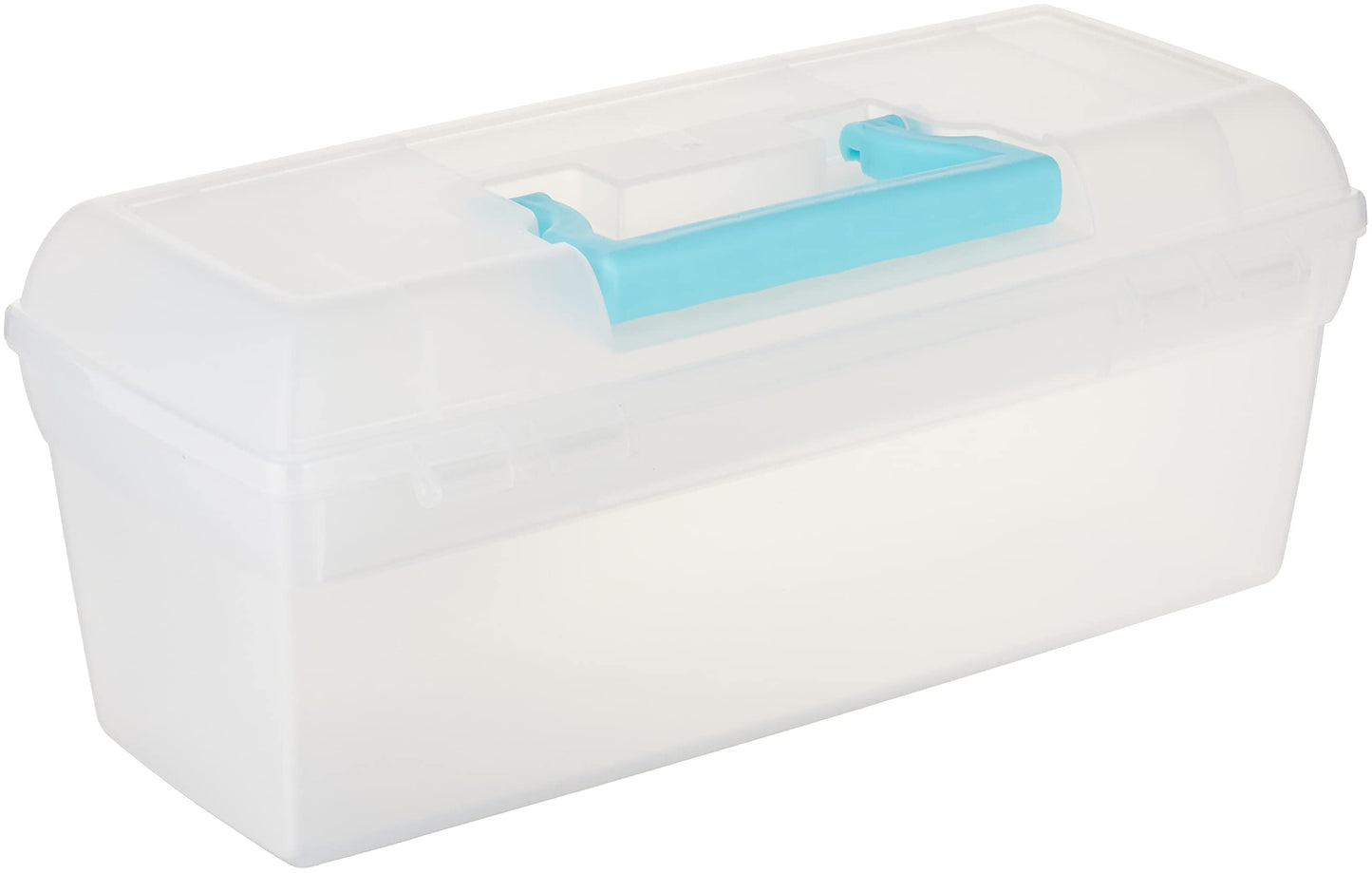 ArtBin 6937AG Essentials Lift-Out Tray Box, Portable Art & Craft Organizer with Handle and Tray, Clear/Aqua