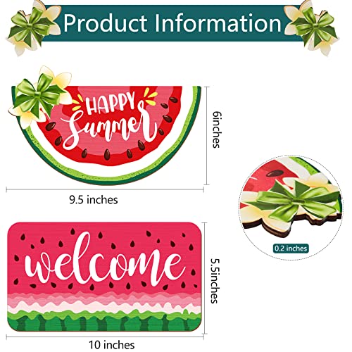 2 Pieces Watermelon Hanging Sign Summer Watermelon Hanging Door Sign Decor for Happy Summer Front Door Wreath Home Wall Decor with Rope