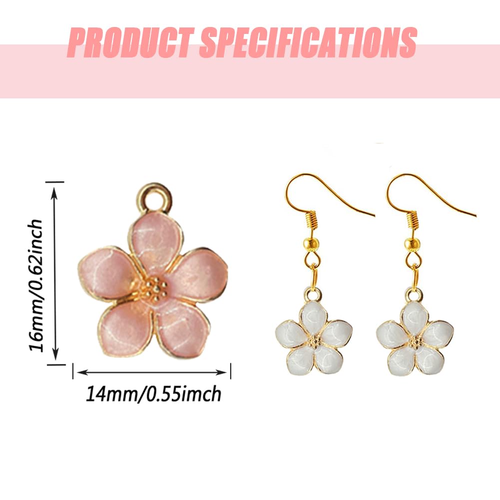 SSYHQAX 30 pcs Gold Plated Enamel Cherry Blossoms Flower Charms Pendan Cute Small Flower Pendants for Jewelry Making Kit Bracelet Necklace Earrings Keychain DIY Crafts Crafting(Cherry)