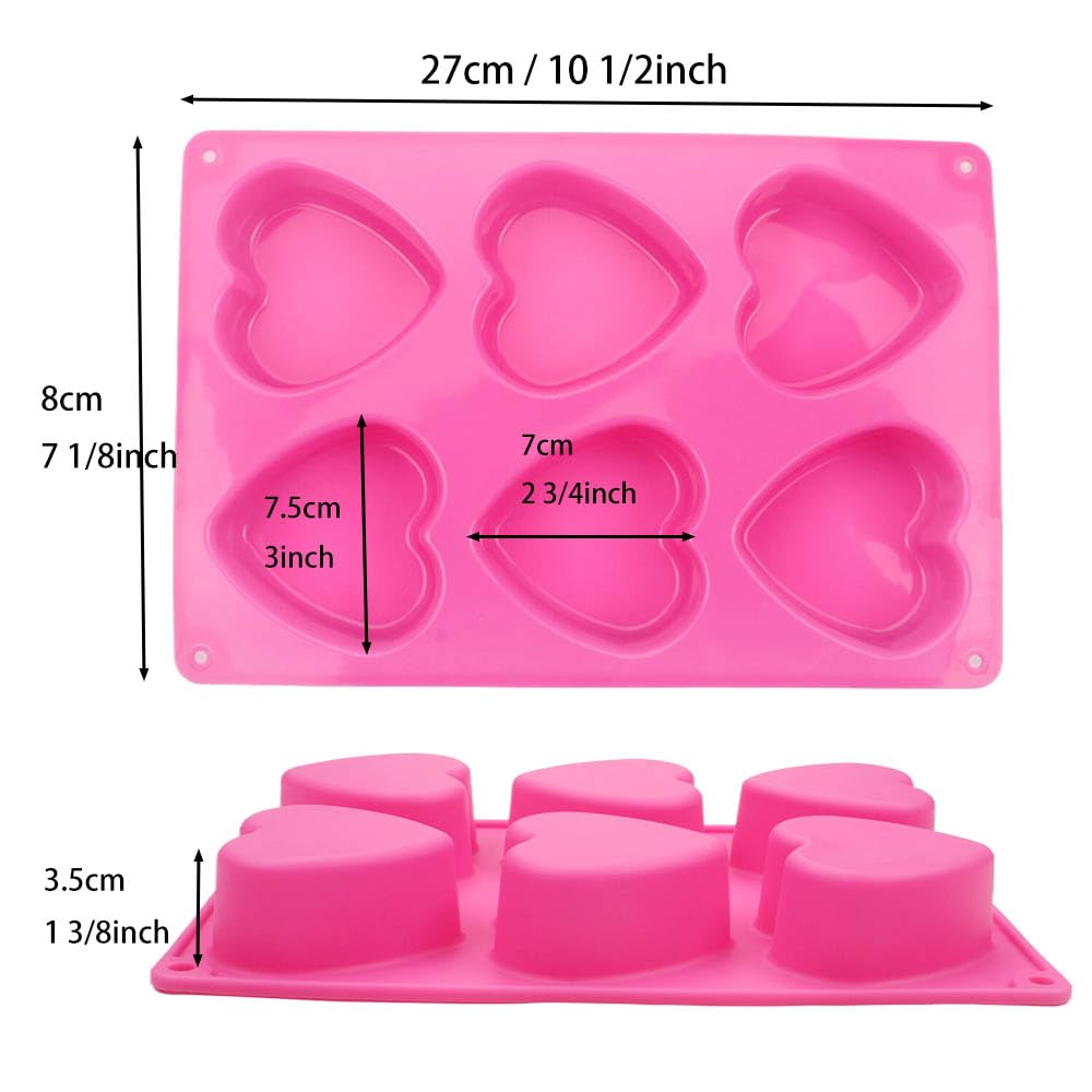 BAKER DEPOT 6 Holes Heart Shaped Silicone Mold For Chocolate Cake Jelly Pudding Handmade Soap Mould Candy Making Set of 2