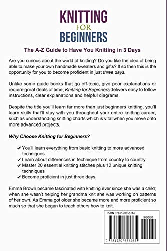 Knitting For Beginners: The A-Z Guide to Have You Knitting in 3 Days (Includes 15 Knitting Patterns) (Knitting Patterns in Black&White)