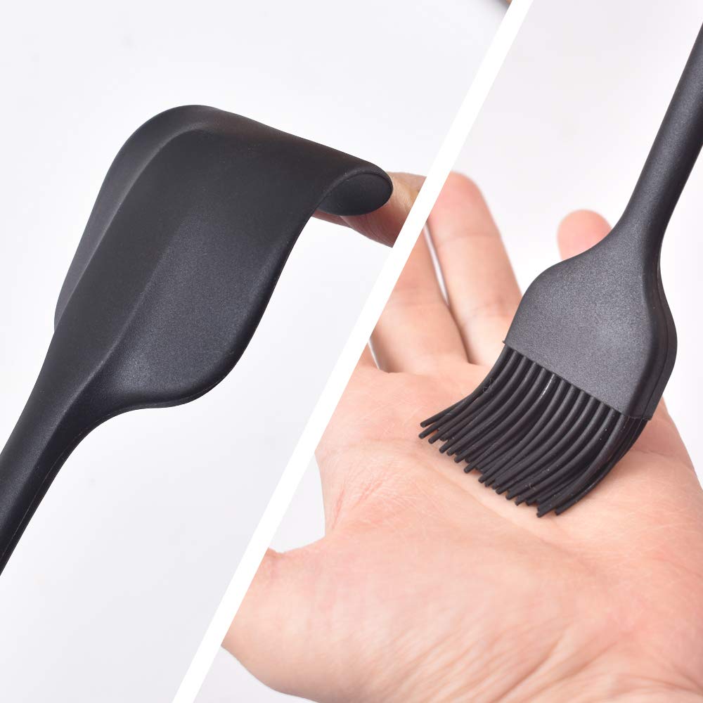 Newk Silicone Cooking Spatula Set, 6-Piece Set with One Piece Design, Nonstick Rubber Spatula Kitchen with Stainless Steel Core for Cooking, Baking, and Mixing - Black