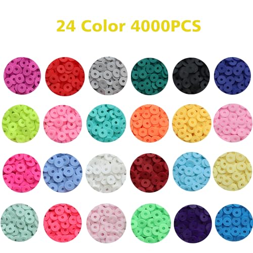 YMSDZHL 4300+ Clay Beads Bracelet Making Kit,24 Colors Flat Preppy Beads for Friendship Bracelets,Polymer heishi Beads with Charms,Gifts Crafts Set for Girls 6-12