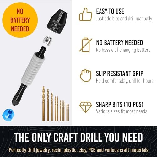 Pin Vise Hand Drill for Jewelry Making - Craft911 Manual Craft Drill Sharp HSS Micro Mini Twist Drill Bits Set, Small Rotary Tools for Wood, Plastic, Miniature - Blue