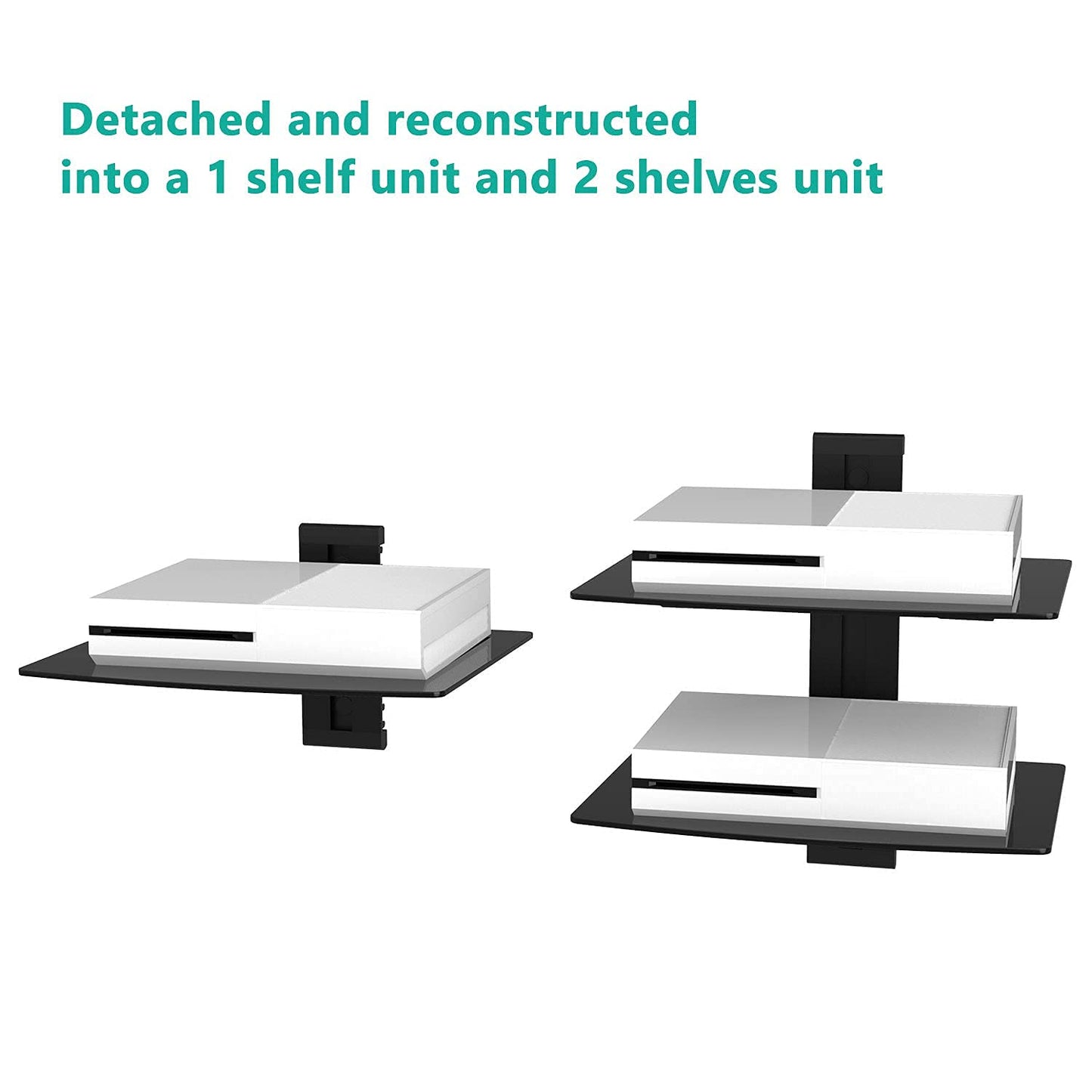 WALI Floating Entertainment Center Shelves, Holds Up to 17.6lbs, TV Shelf with Strengthened Tempered Glasses for DVD Players, Cable Boxes, Games Consoles, TV Accessories (CS303B), 3 Shelf, Black