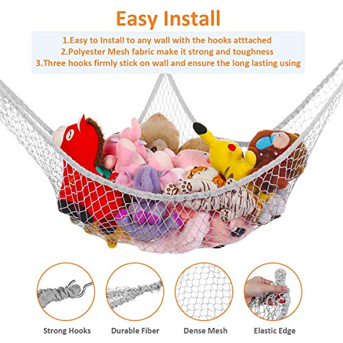 KOHUIJOO Stuffed Animals Net, Toy Hammock for Stuffed Animals, Jumbo Toy Storage Net 83" Wall Sling Corner Extra Large Kids Children Mesh Toy Net Organizer (Gray, 83 Inch)