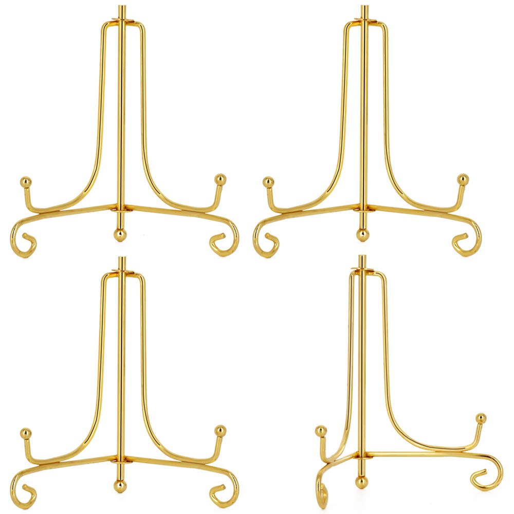 LIONWEI LIONWELI 4 Inch Gold Iron Plate Stand Holder Easel Display Stand for Plate?Picture?Photo and More,4 pcs.