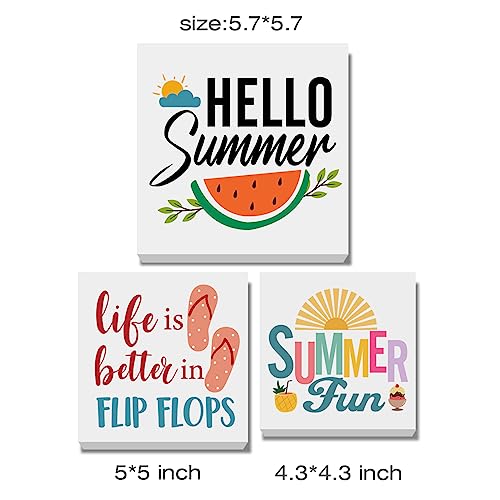 Summer Decor for Home Hello Summer Tiered Tray Decor 3 Pcs Wood Decorative Signs Table Desk Shelf Decoration