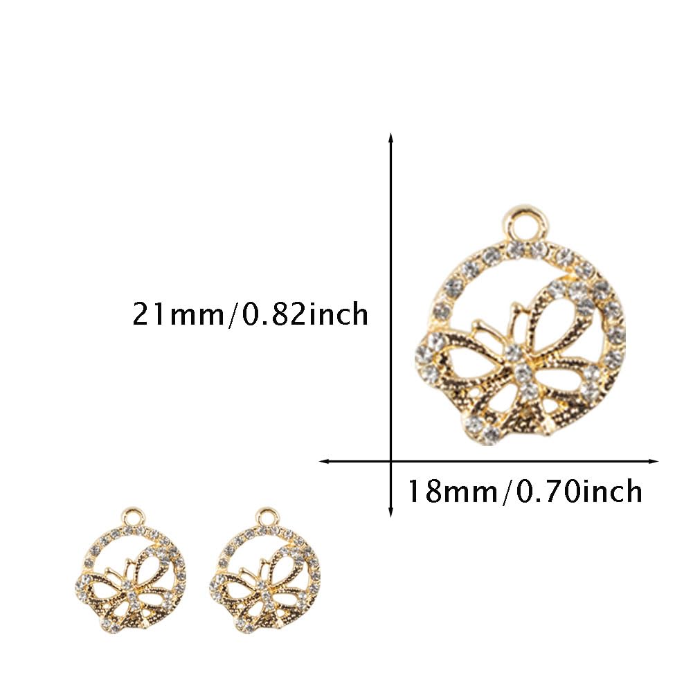 Yukfhgt Retro Hollowed Out Circle Butterfly Charms 30 Pcs Alloy Butterfly Charms Pendant for Jewelry Necklace Bracelet Earring Crafting Accessory (Gold)