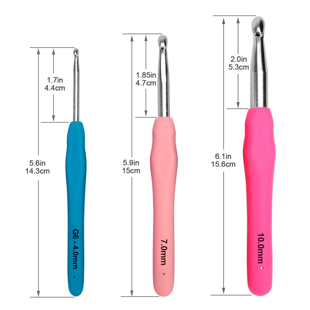 BCMRUN Crochet Hooks Set,14 PCS 2mm(B)-10mm(N) Ergonomic Soft Grip Handles Yarn Knitting Needles Kit with Case for Arthritic Hands, Extra Long Knit Needles, Best Gift for Women