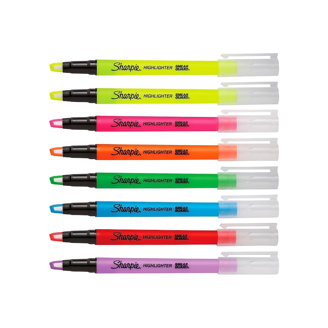 Sharpie Clear View Highlighter Sticks, Chisel Tip, Assorted Fluorescent, 8 Count - School, Home, and Office Use, Teacher Supplies