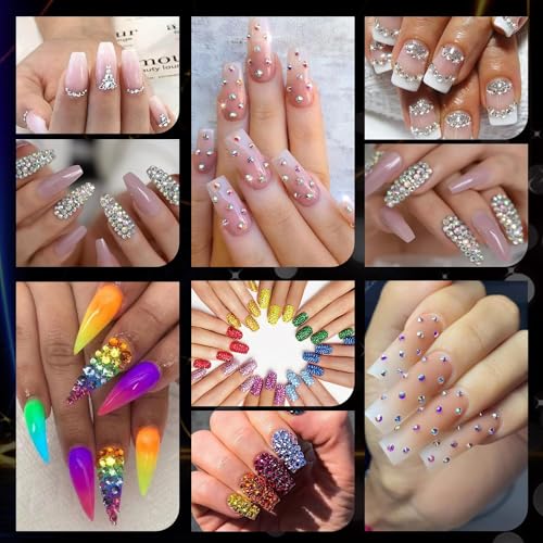 AB and Clear and Mixed Color Flatback Round Rhinestones Kit, Multi Size Glass Crystals Bead with Pickup Pencil and Tweezer for DIY Nail Art