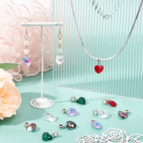 PH PandaHall 6 Colors Heart Glass Charms 30pcs Faceted Heart Pendants Valentine Charms Crystal Dangle Charms with Bail Hanger Large Hole Beads for Wedding Mother Necklace Bracelets Making, Hole: 5mm