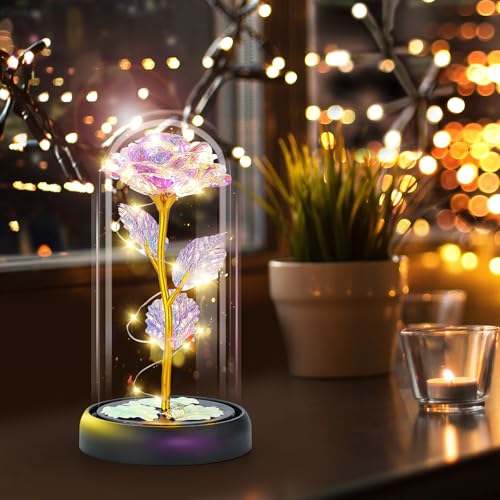 Rose Mothers Day Flowers Gifts for Mom from Daughter Son, Birthday Gifts for Women Wife Mom Grandma Nana, Light Up Rose Flowers in Glass Dome, Gifts for Teacher Mother's Day Anniversary