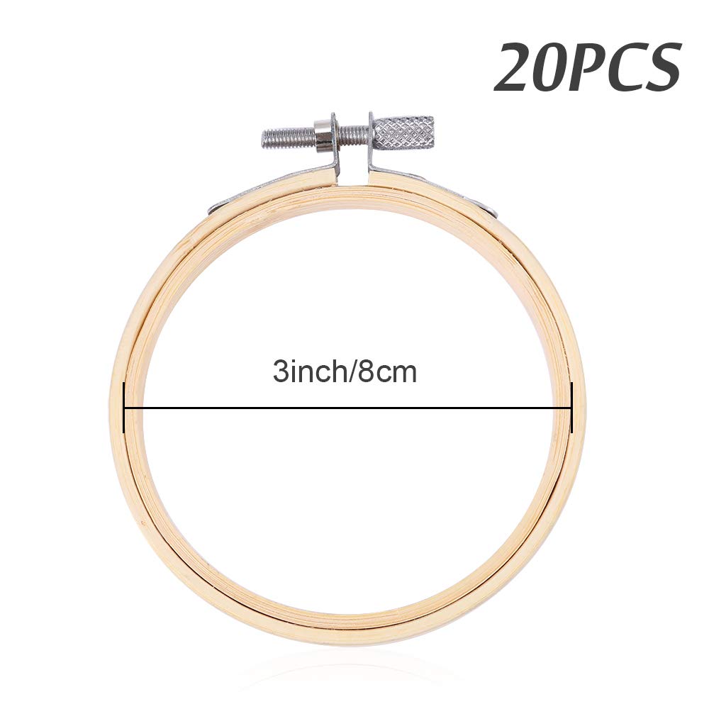 Caydo 20 Pieces 3 Inch Embroidery Hoops Christmas Round Wooden Circle Cross Stitch Hoop Round Ring for Art Craft Handy Sewing