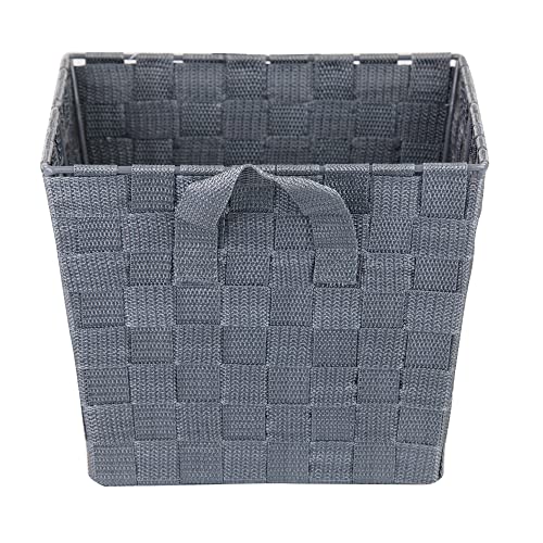 Home Basics Non-Woven Strap Handle Bin, Storage Basket Organizer, (Grey, Medium)