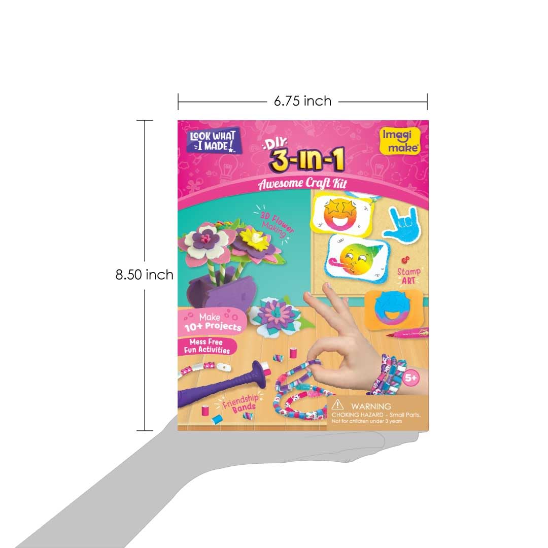 Imagimake Craft Kit - Arts and Crafts for Kids Ages 5+ - Air Dry Clay, Paper Quilling, Stamp Art - 3-in-1 Arts and Crafts Kit - Gifts for 5, 6, 7, 8 Year Olds