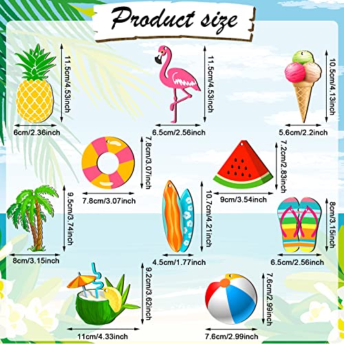 Summer Tree Ornaments Wood Hanging Decoration Beach Wooden Slices Christmas Winter Tree Ornaments with String for Luau Hawaiian Party Supplies(Cute Style, 30 Pieces)