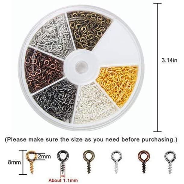 6 Color 600-1200Pcs Small Screw Pins, Threaded Silver Clasps and Hooks for Jewelry Making (600)