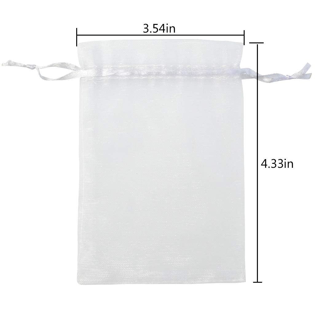 Tojwi 50pcs Organza Bags-Mix Color 3.54''x4.33''(9x11cm) Satin Drawstring Organza Pouch Wedding Party Favor Gift Bag Jewelry Watch Bags (White)