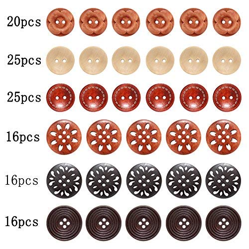 Assorted Round Wood Wooden Buttons Black Brown Beige 4 Hole Mixed Sewing Art DIY Craft Supplies Kits with Box 118pcs