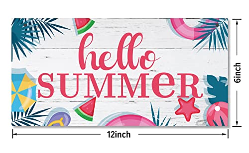 Hello Summer Wood Wall Sign, Hanging Wood Sign Home Décor, Rustic Summer Sign, Welcome Front Door Sign, Decorative Wood Wall Sign, Rustic Home Plaque Decor, Farmhouse Greenery Wood Sign