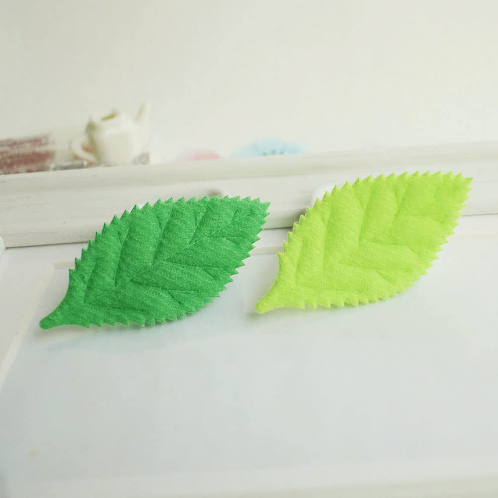YYCRAFT Pack of 90 Padded 2-Faced Felt Velvet Leaf Appliques/Craft Green