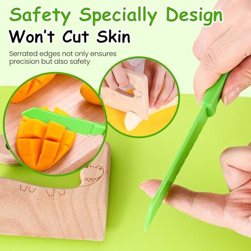 13 Pieces Montessori Kitchen Tools Cookware Baking Toy for Toddlers Kids, Toddler Safe Knife Set for Real Cooking, Cutting Boards, Crinkle Cutter, Serrated Edges and Wooden Safe Knives