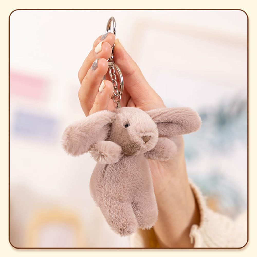 Miokkley Cute Bunny Plush Keychain for Backpack, 3.5" Inch Mini Rabbit Keychain Purse Charm Pendant Gift for Women (Gray Pink)