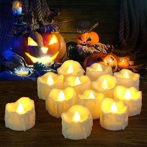 SingTok 12 Pack LED Timer Tea Lights Battery Operated, Flameless Flickering Timer Votive Tealight Fake Candle Bulk for Christmas Halloween Decorations
