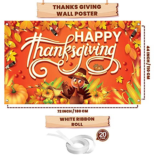 KatchOn, Happy Thanksgiving Banner - XtraLarge, 72x44 Inch | Happy Thanksgiving Backdrop for Thanksgiving Decorations | Thanksgiving Party Decorations, Fall Decorations | Thanksgiving Wall Banner