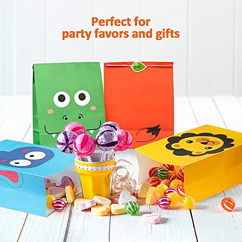 Mocoosy 24 PCS Animal Party Favor Gift Bags, Kids Goodie Bags for Birthday Party, Paper Candy Treat Bags Small Gift Wrap Bags for Jungle Safari Theme Party Baby Shower Supplies