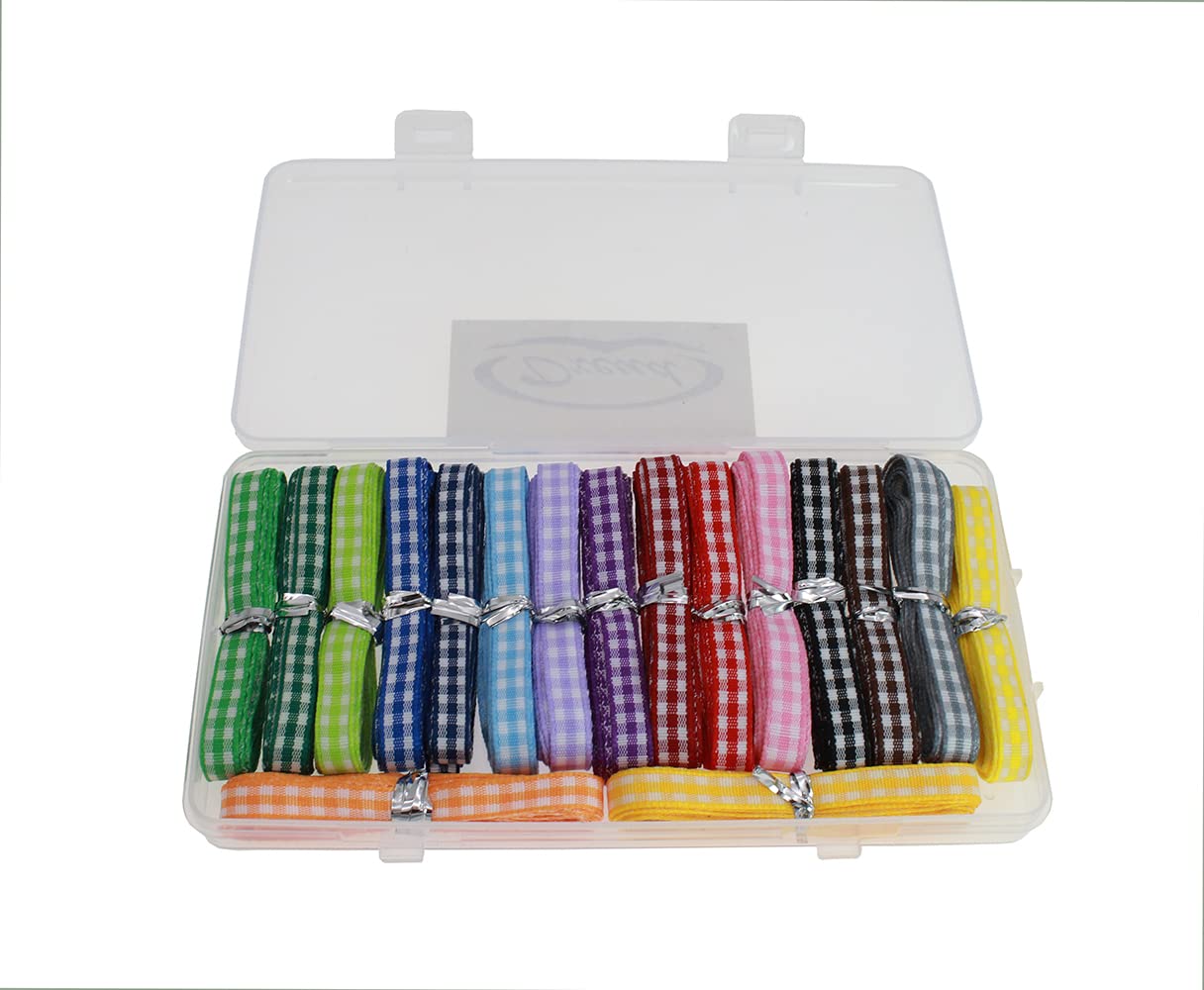 DXEUD 34 Yards 17 Colors Gingham Ribbon Checkered Ribbon Gingham Woven Edge Ribbon for Gift Package Wrapping, Sewing, Hair Bow... (1/4 Inch)